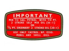 Raleigh Wisp Round Fuel Tank Petrol/Oil Mixture Label