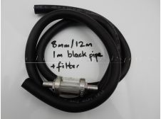 8mm/12mm 1 metre long BLACK Fuel petrol gas Pipe tube and STRAIGHT Glass Filter kit