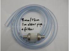 8mm/12mm 1 metre long clear Fuel petrol gas Pipe tube and STRAIGHT Glass Filter kit
