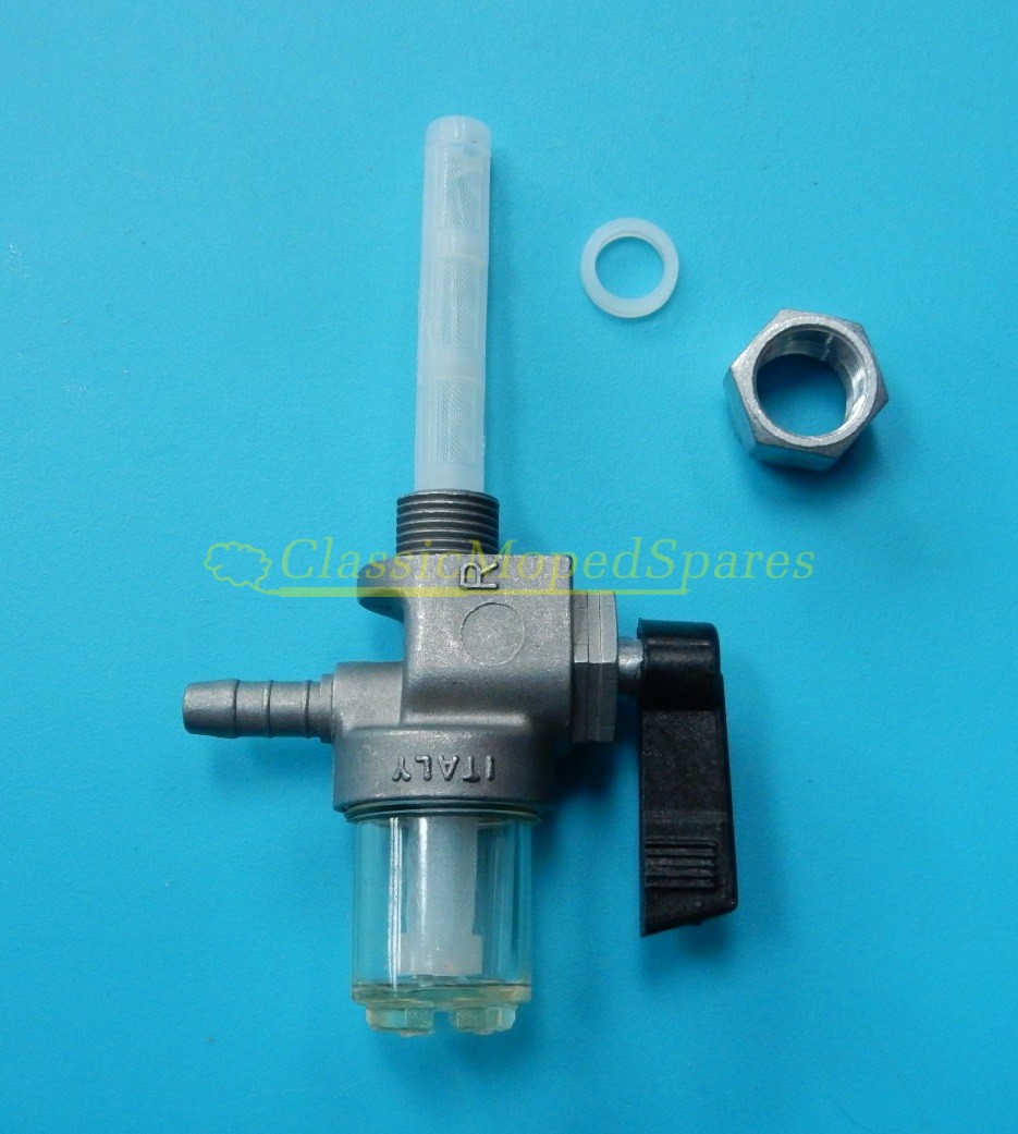 GARELLI , KREIDLER, PUCH MOPED 12mm x 1mm FUEL TAP with On, Off, Reserve, and Inspection Bowl