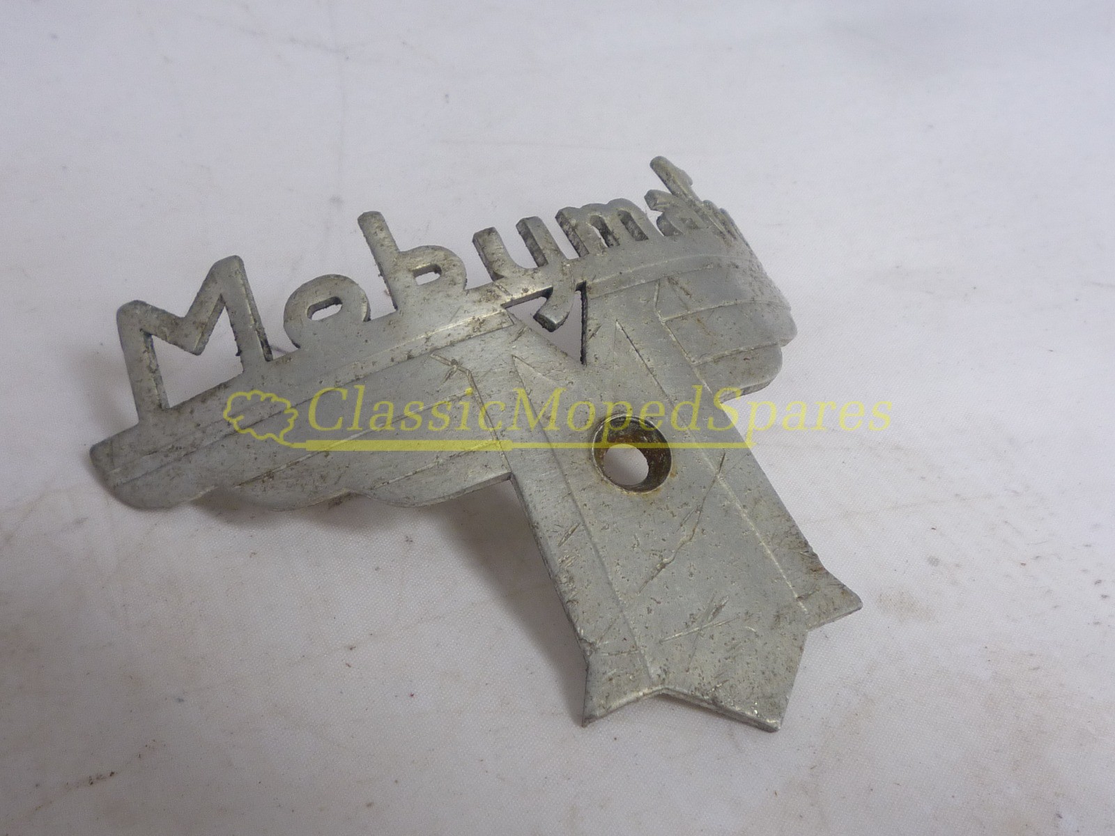 Mobylette AV48 Petrol Gas Fuel Tank "Mobymatic" Curved Shaped Alloy Emblem Logo Part Number 14801