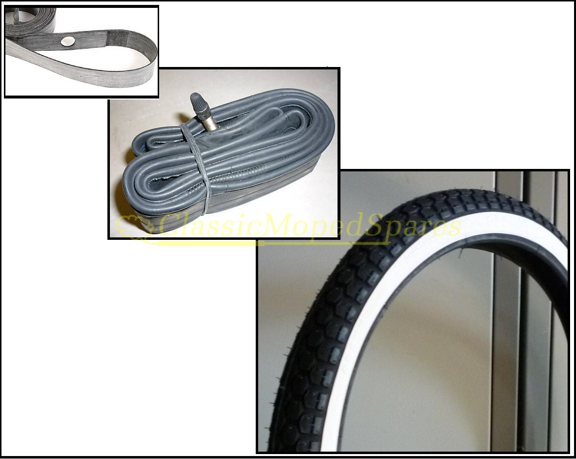 [17 inch] 2.75-17 (to replace 2.5-17) Honda C50, C70, C90 White Wall Tyre Tire -Tube-Tape (UK Mainland)