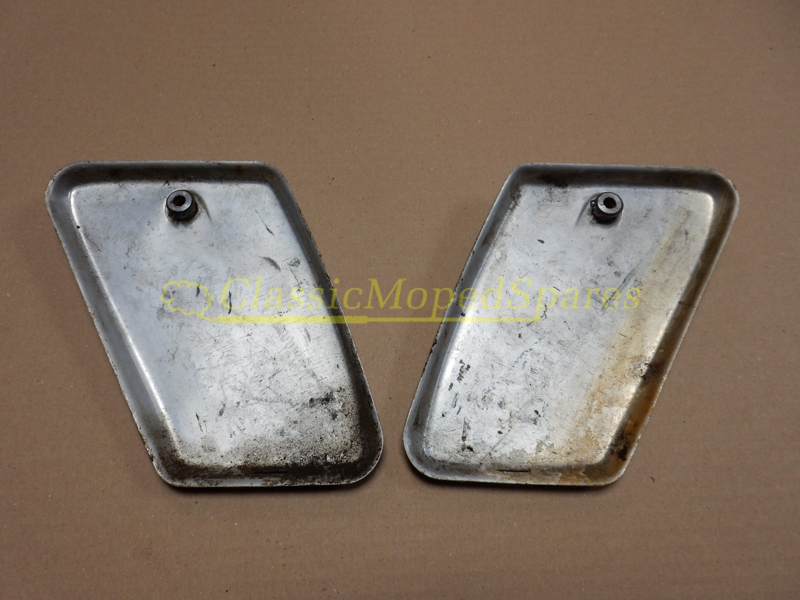 Original Mobylette AV85, AV88, AV89, 881, AV92, SP93, SP94, SP98 Chrome Tool box toolbox Side Covers Panels (Pair) Parts 18114, 18115 - Image 2