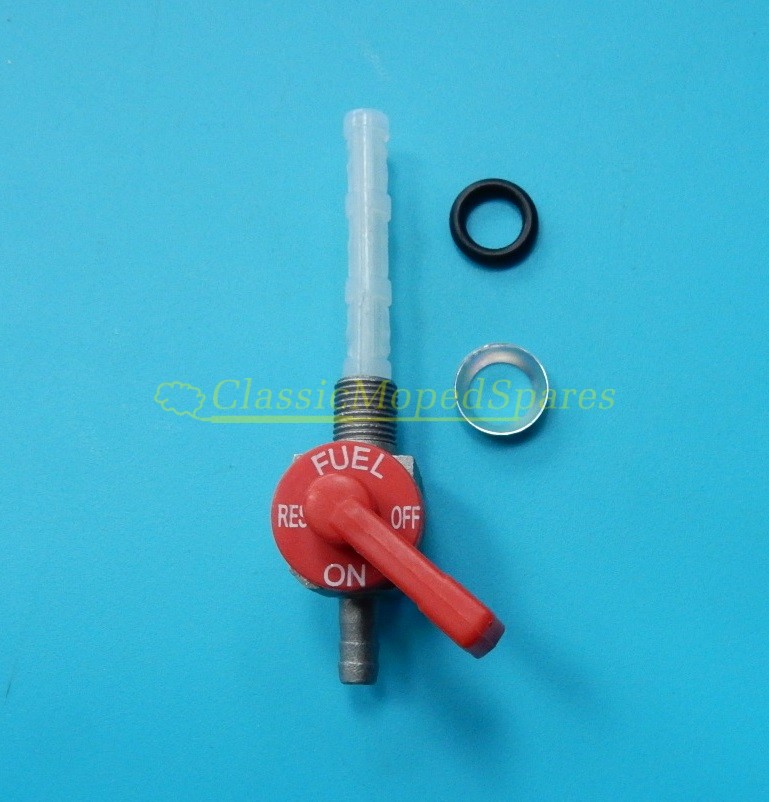 NEW Peugeot 103 Fuel Gas Petrol Tap with straight down outlet and red lever