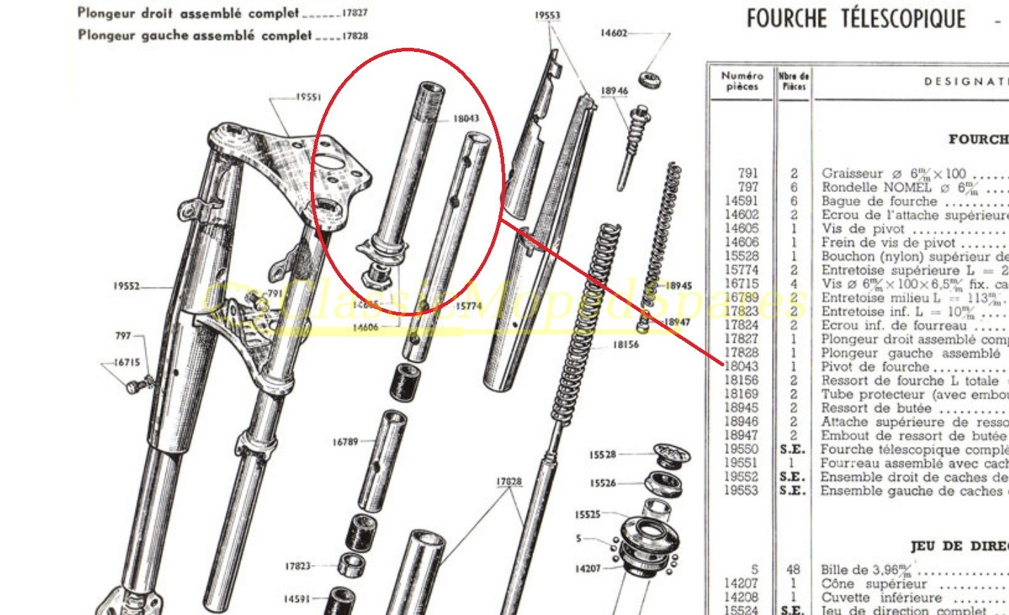 Mobylette AV89, SPR, C89, D52 C50R, SP92 Front Suspension Steering Stem Fork Pivot Tube (Part Number 18043) - Image 3