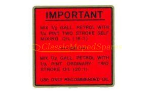 Raleigh Fuel Tank Mixture Label