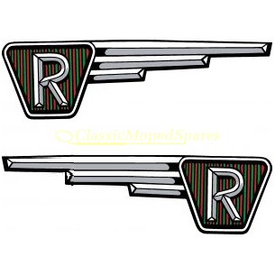 Raleigh RM6 Runabout Sweeping R Fuel, Gas, Petrol Tank Label Transfers (Pair)