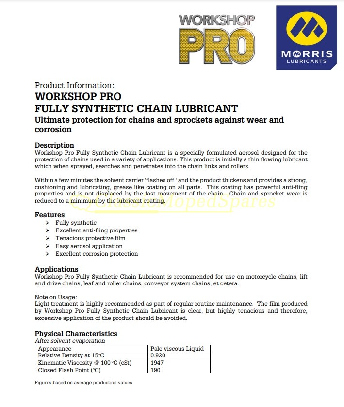 High Quality Professional Morris Chain Lubricant 400ml - Image 2