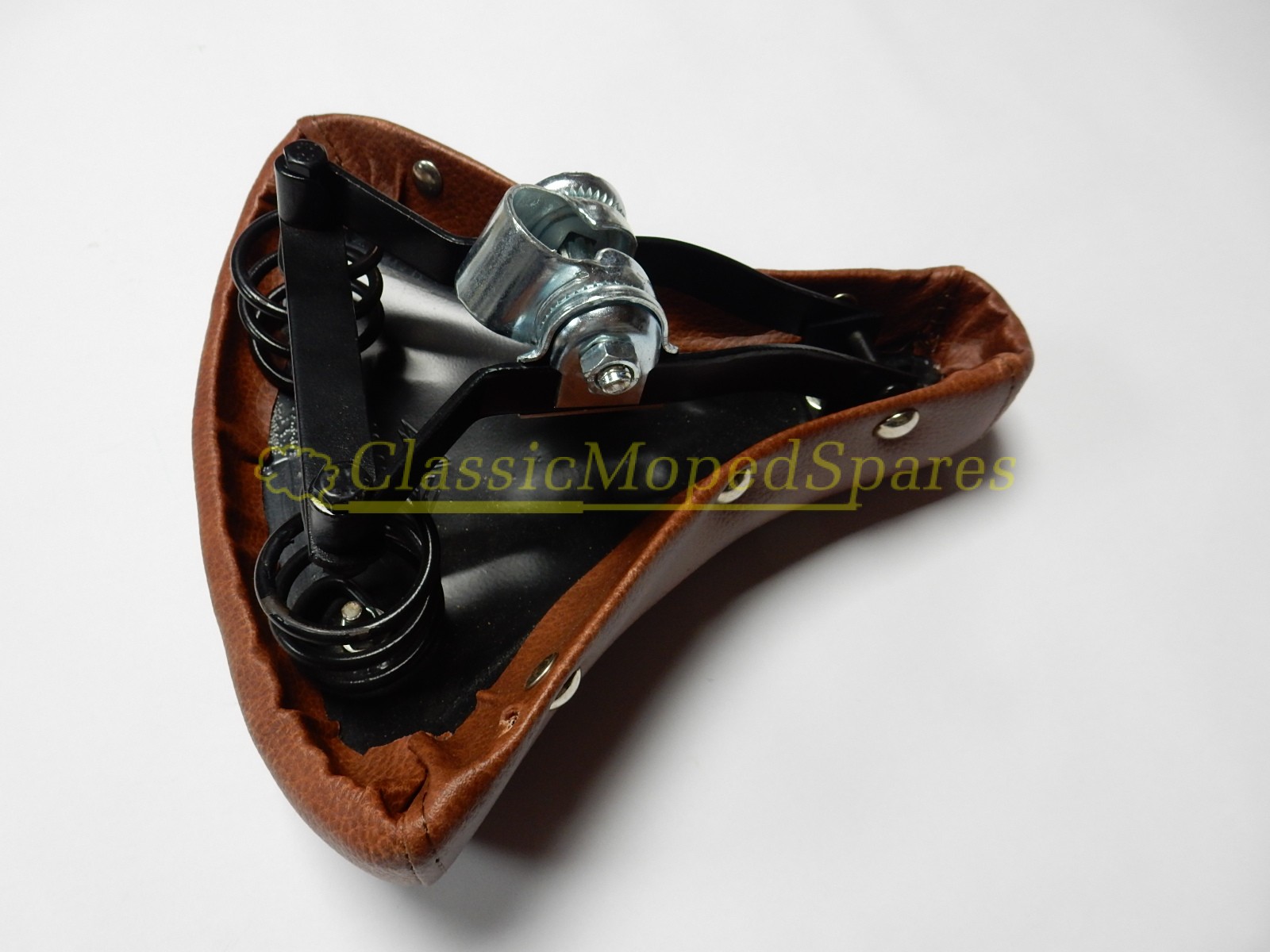 AUTOCYCLE, VELO SOLEX, MOBYLETTE, CLASSIC VINTAGE SADDLE INCLUDING CHROME SPRINGS in Brown - Image 4