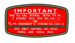 Raleigh Wisp Round Fuel Tank Petrol/Oil Mixture Label