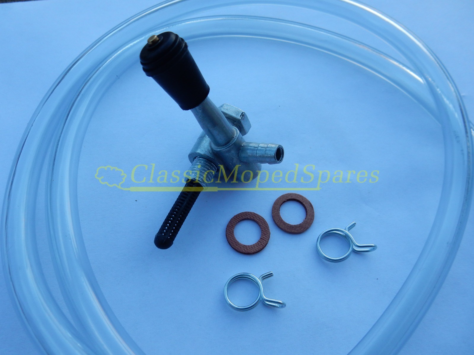 Mobylette Push Pull Fuel Tap Kit with 1 metre Clear Transparent (see Thru) Hose and clips to replace part number 17124