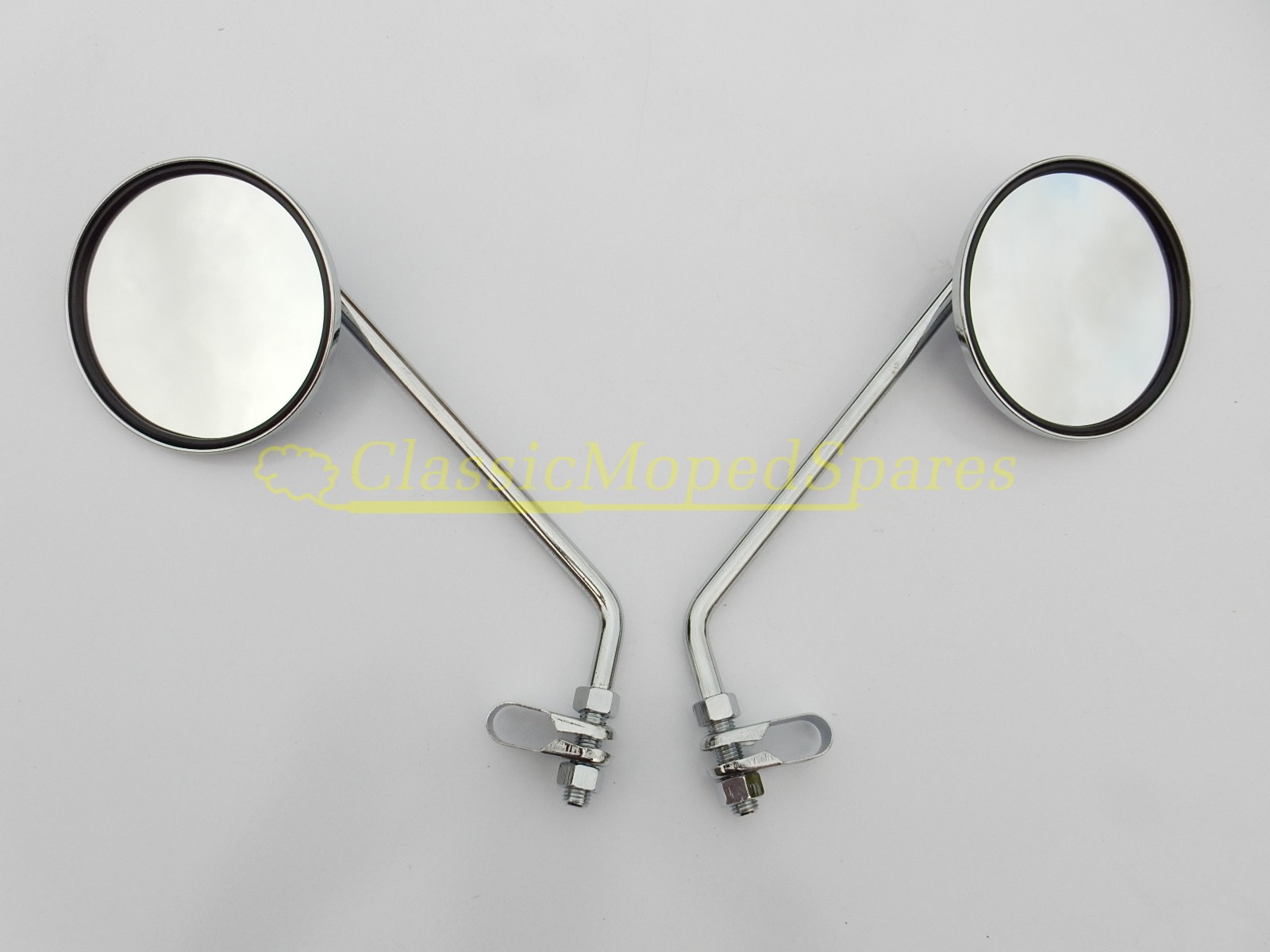 Pair Chrome Classic Retro Mirrors for Auto cycle, Moped - Mobylette, Raleigh, Velo Solex