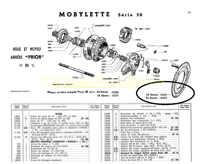 NOS Replica Motobecane Mobylette 50V, 50VS, 50VL, 50L Series 50 Rear Sprocket 20090 - Image 3