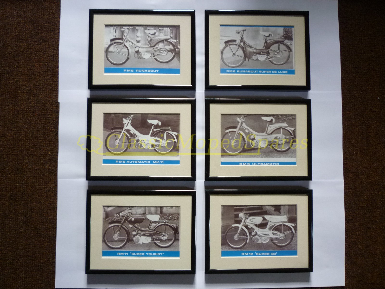 Raleigh Mopeds RM6, RM8, RM9, RM11, RM12 Framed Pictures (Set of six)
