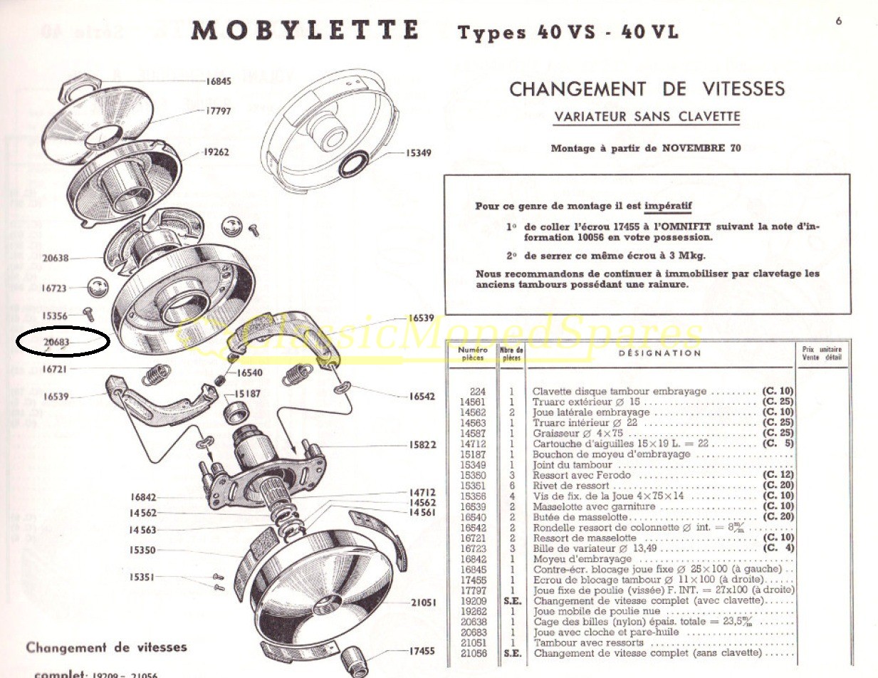 Mobylette 40VS, 40VL, 50VS, 50VL Clutch Plate Flange Part Number 20683