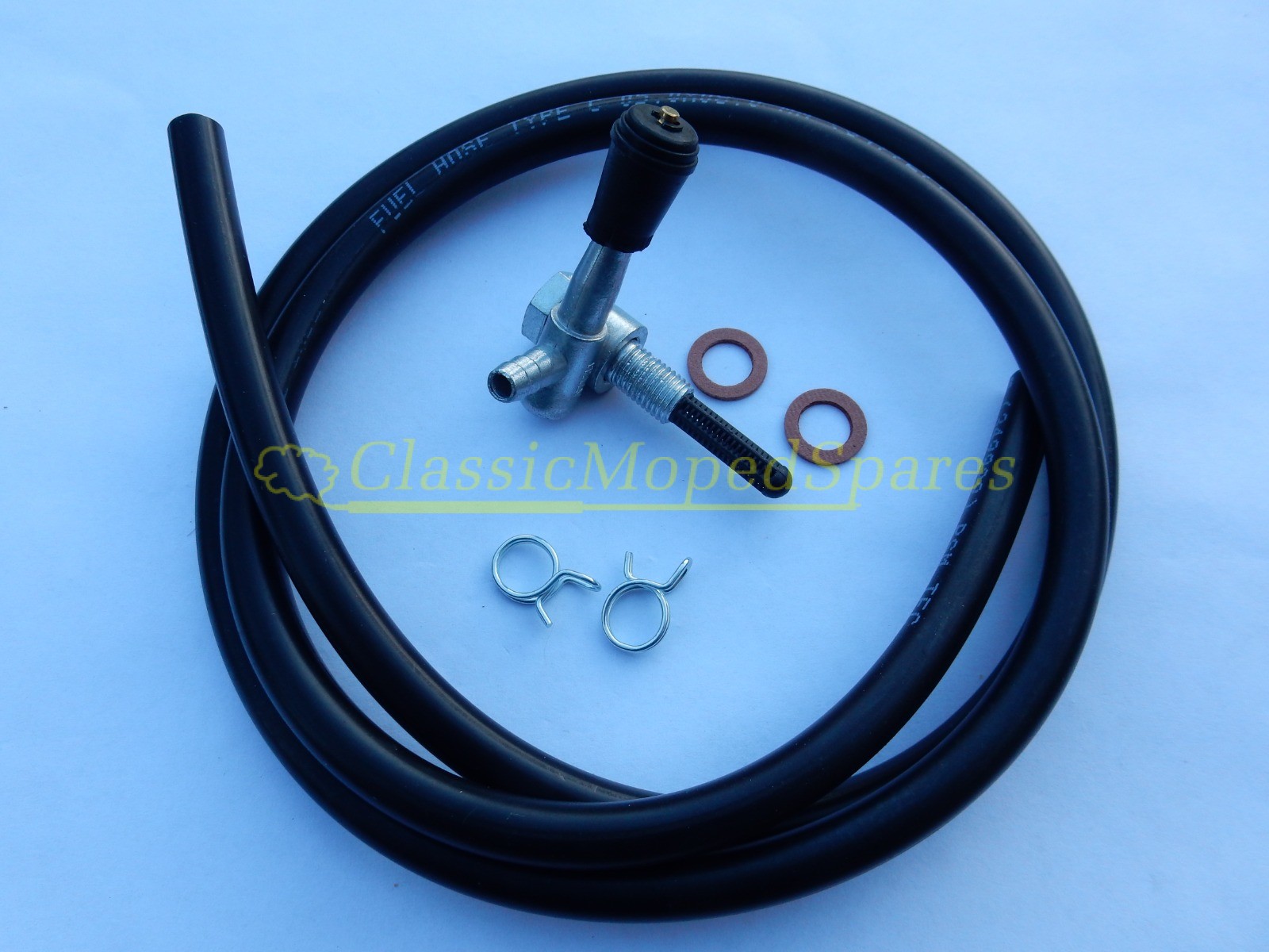 Mobylette Push Pull Fuel Tap Kit with 1 metre Black Hose and clips to replace part number 17124