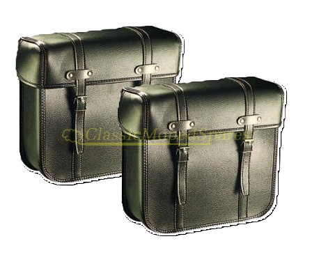 Universal Pair of Black Pannier Bags with Hard Metal Back for Mobylette, Raleigh Moped etc
