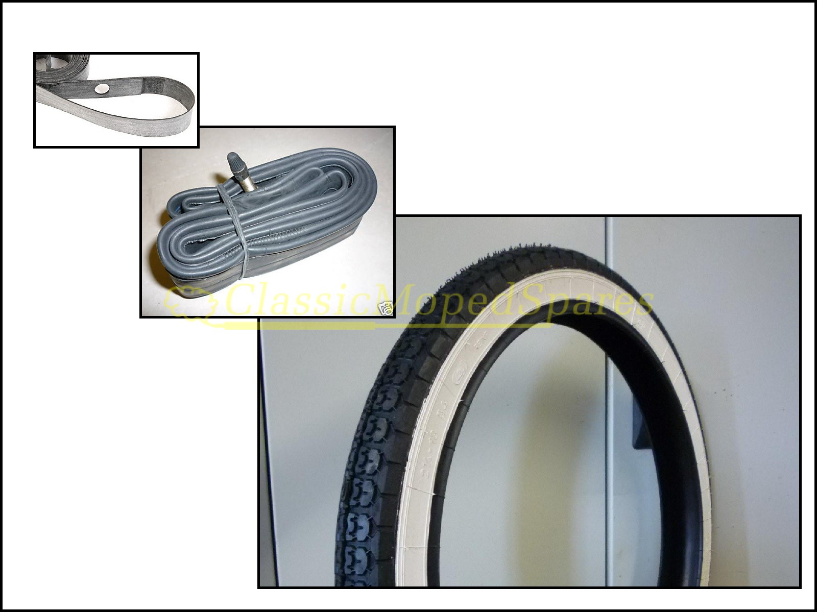 [18 inch] 2.25-18 (2 1/4-18) Classic WHITEWALL Mobylette AV88, Raleigh RM5 Tyre Tire (Mainland UK+)