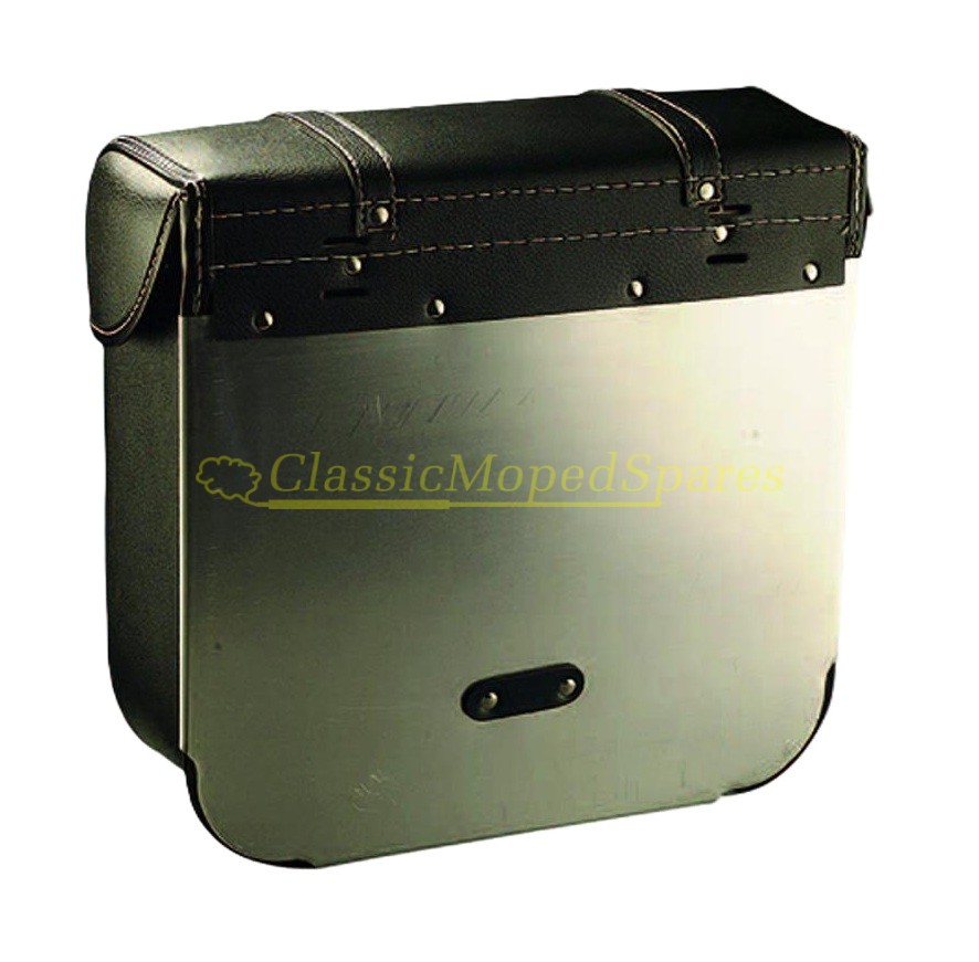 Universal Pair of Black Pannier Bags with Hard Metal Back for Mobylette, Raleigh Moped etc - Image 2