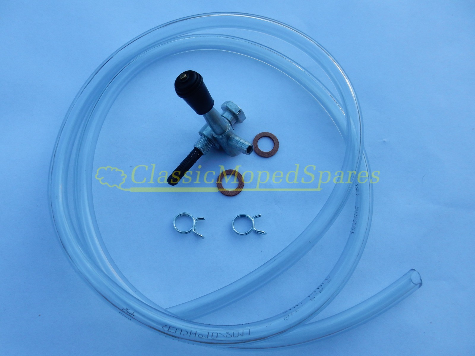 Mobylette Push Pull Fuel Tap Kit with 1 metre Clear Transparent (see Thru) Hose and clips to replace part number 17124 - Image 2